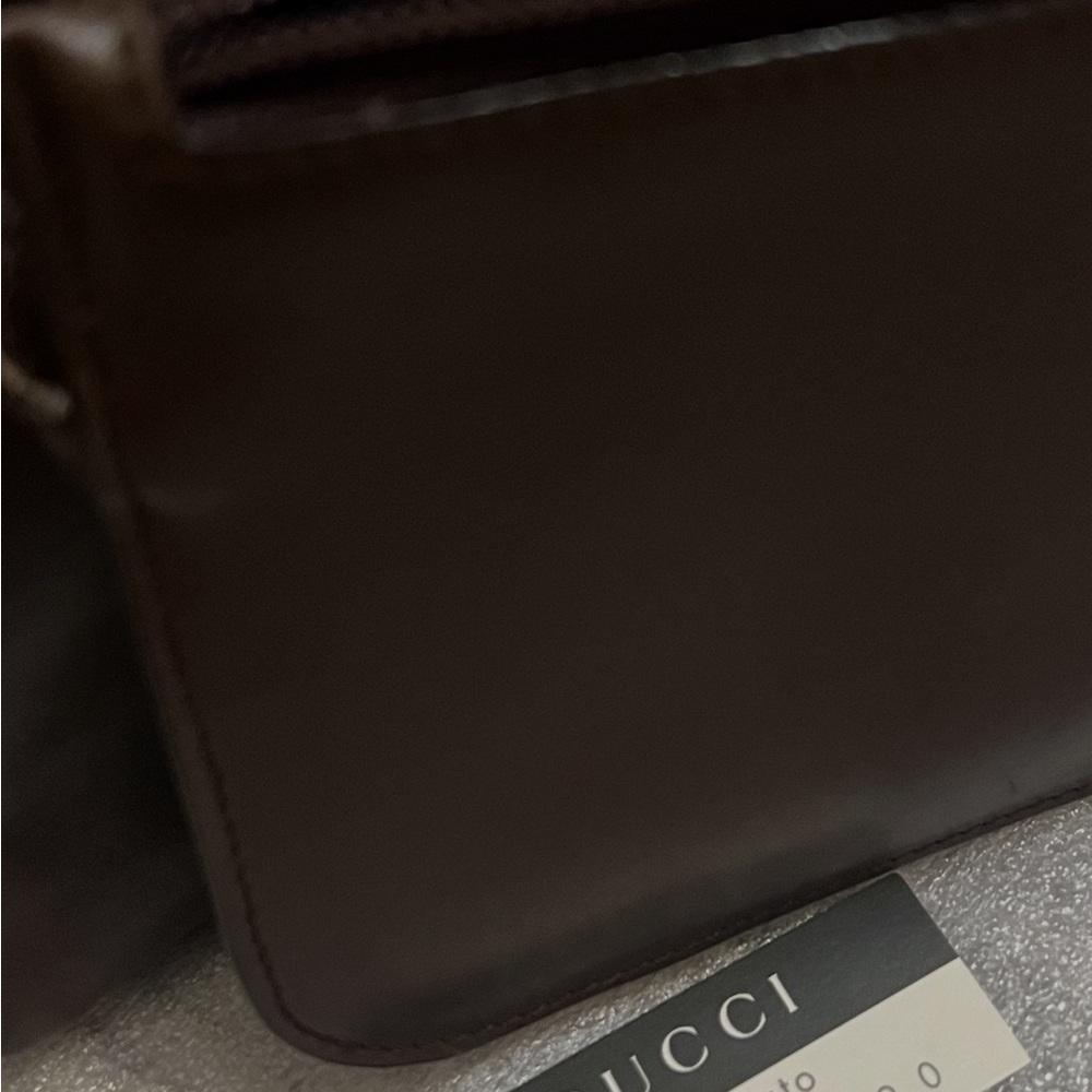 SOLD-SOLD- Gucci Brown Handbag with Black Bamboo Handle - Picture 11 of 14